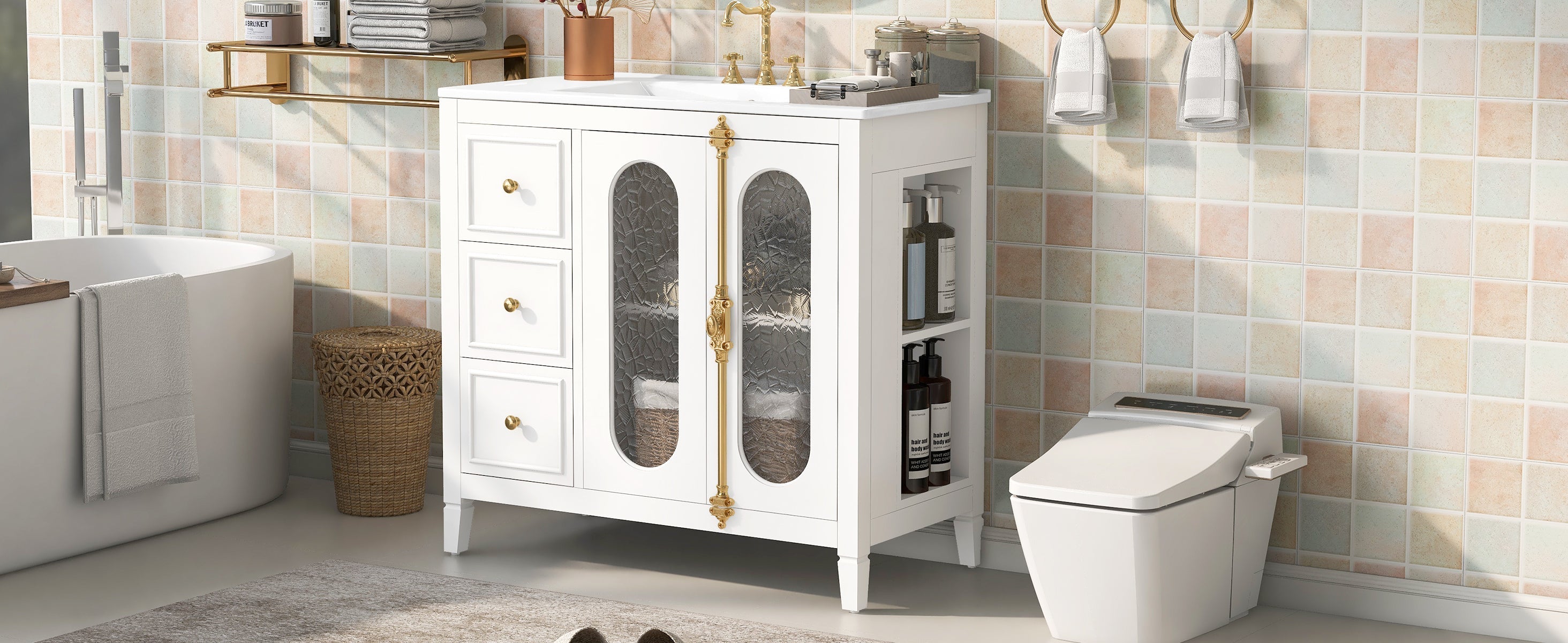 36-inch Bathroom Vanity with 2 Soft Close Doors, Solid Wood Frame