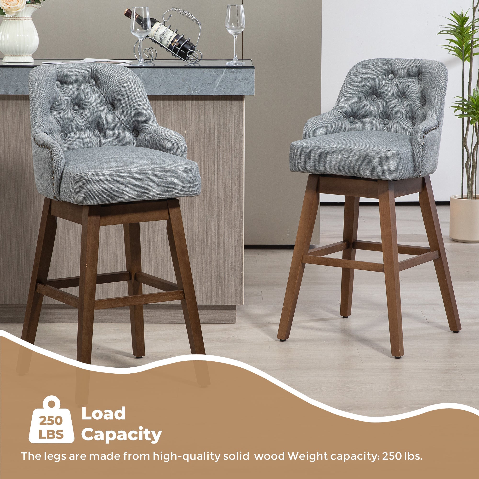 Bar Stools Set of 2 Counter Height Chairs with Footrest for Kitchen,