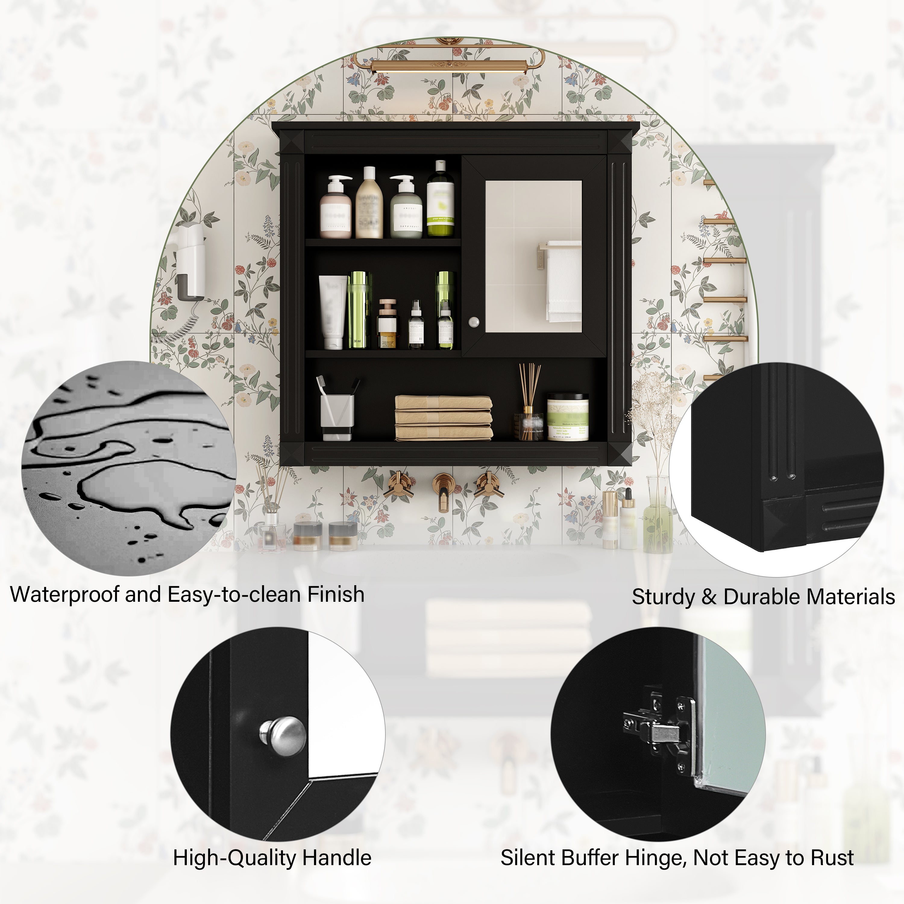 32'' Bathroom Wall Cabinet with Mirror, Wall Mounted Medicine Cabinet