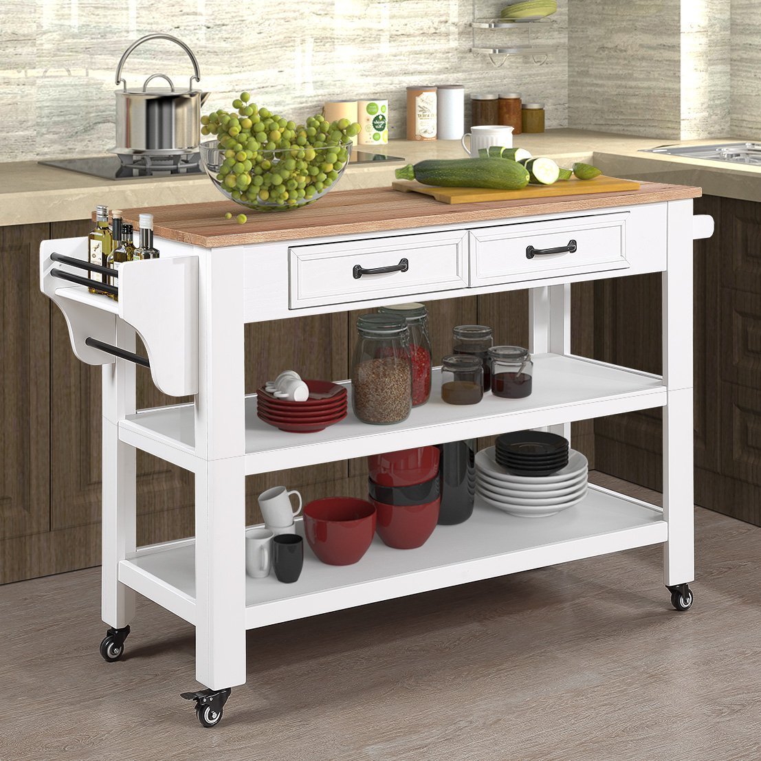 57 inch Rolling Kitchen Island with Storage,Kitchen Cart with Solid