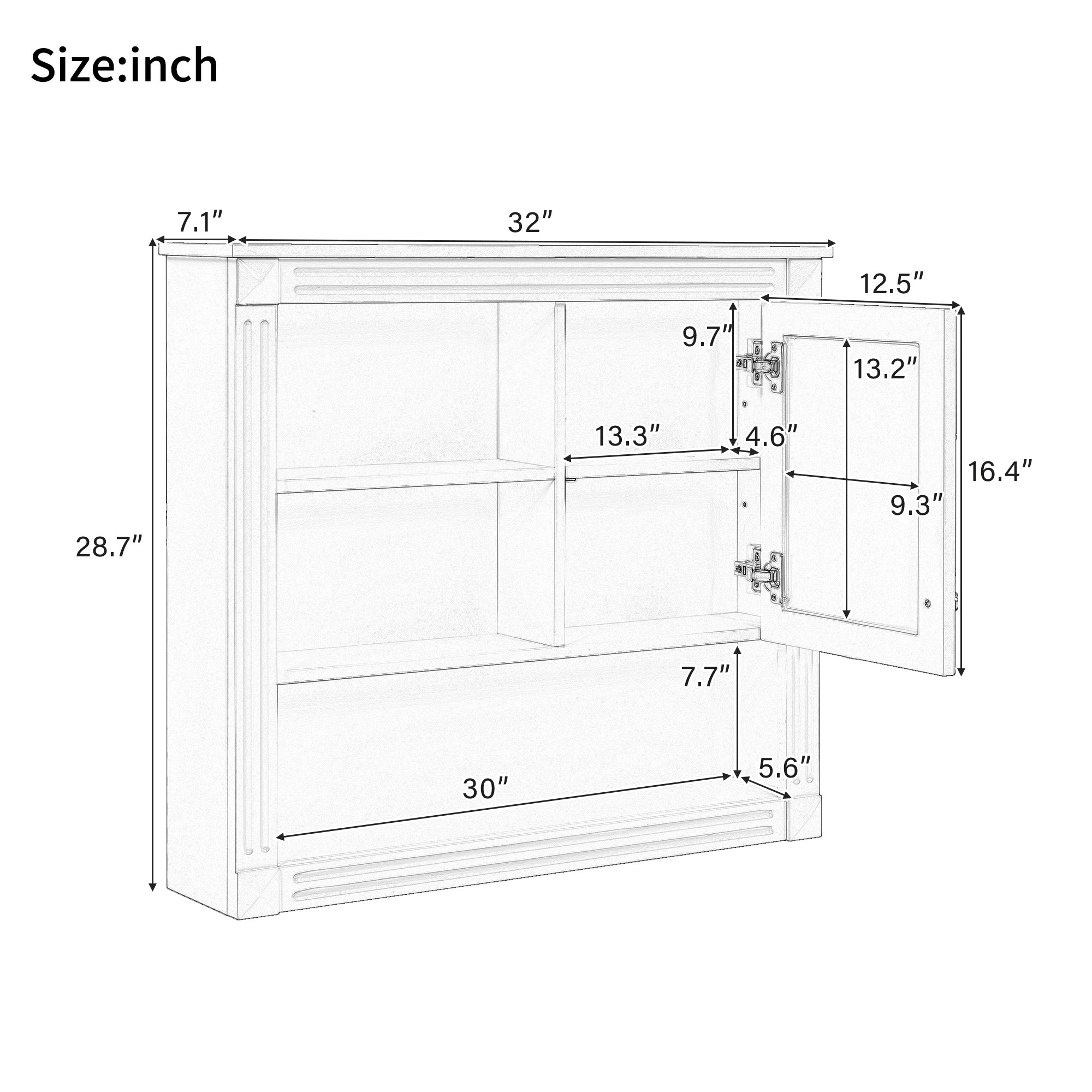 32'' Bathroom Wall Cabinet with Mirror, Wall Mounted Medicine Cabinet