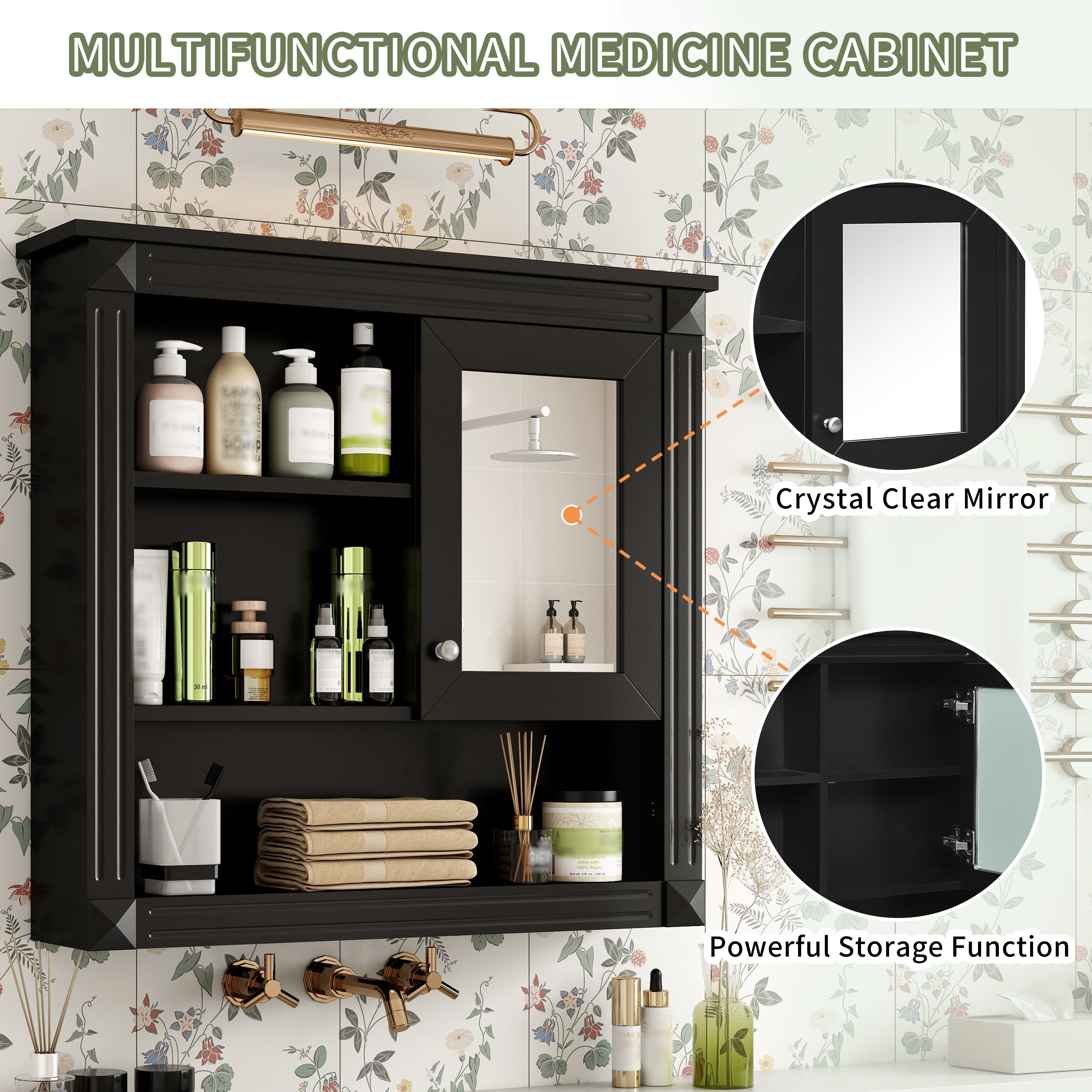 32'' Bathroom Wall Cabinet with Mirror, Wall Mounted Medicine Cabinet