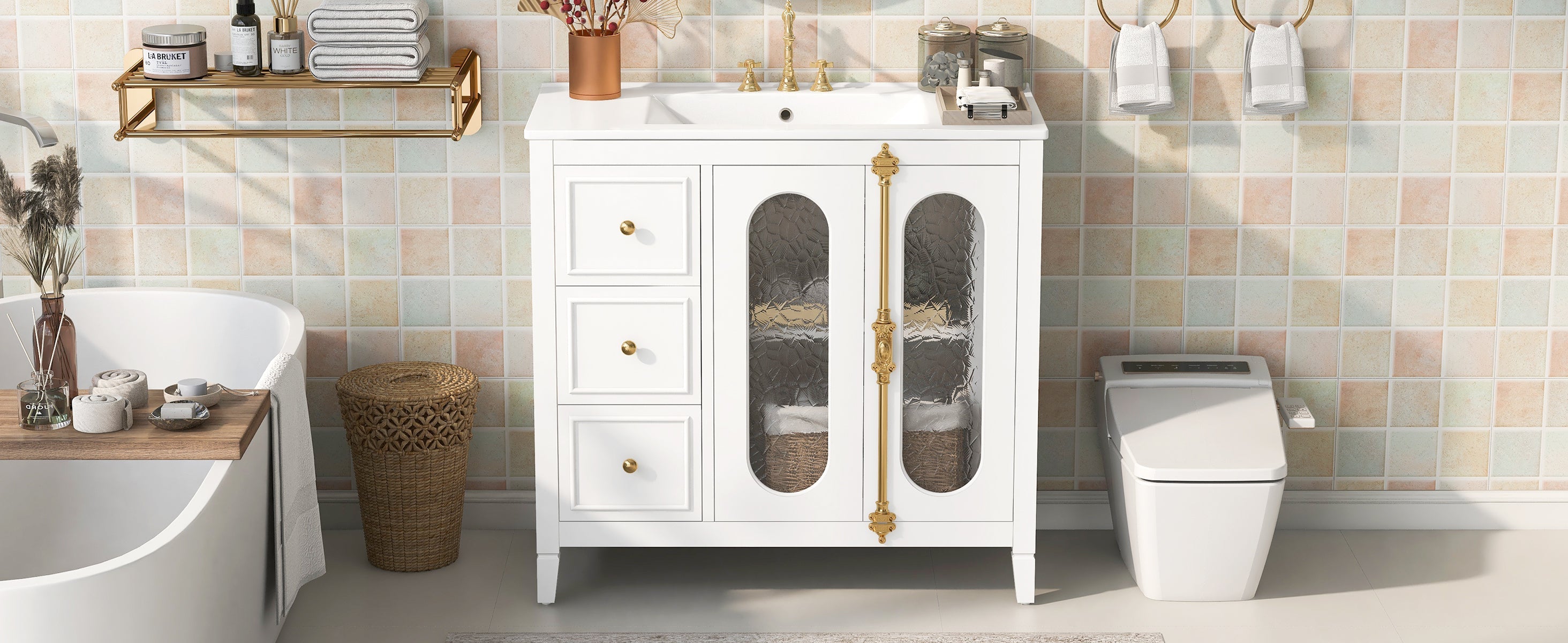 36-inch Bathroom Vanity with 2 Soft Close Doors, Solid Wood Frame