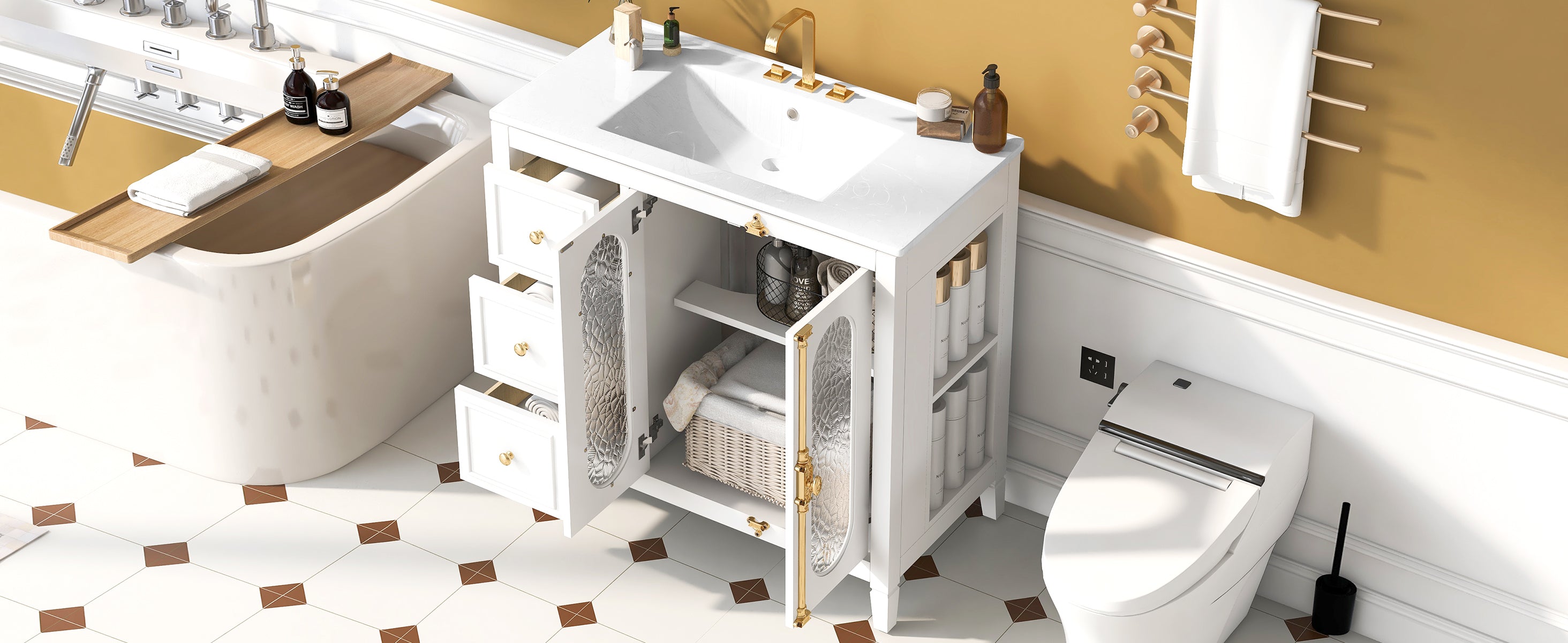 36-inch Bathroom Vanity with 2 Soft Close Doors, Solid Wood Frame