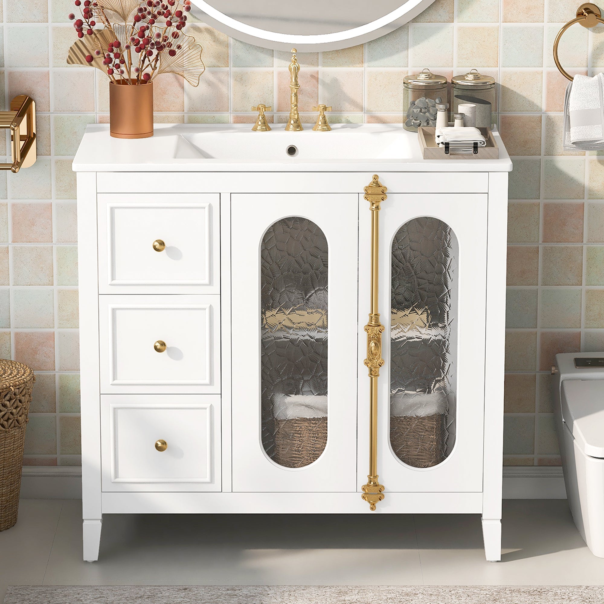 36-inch Bathroom Vanity with 2 Soft Close Doors, Solid Wood Frame