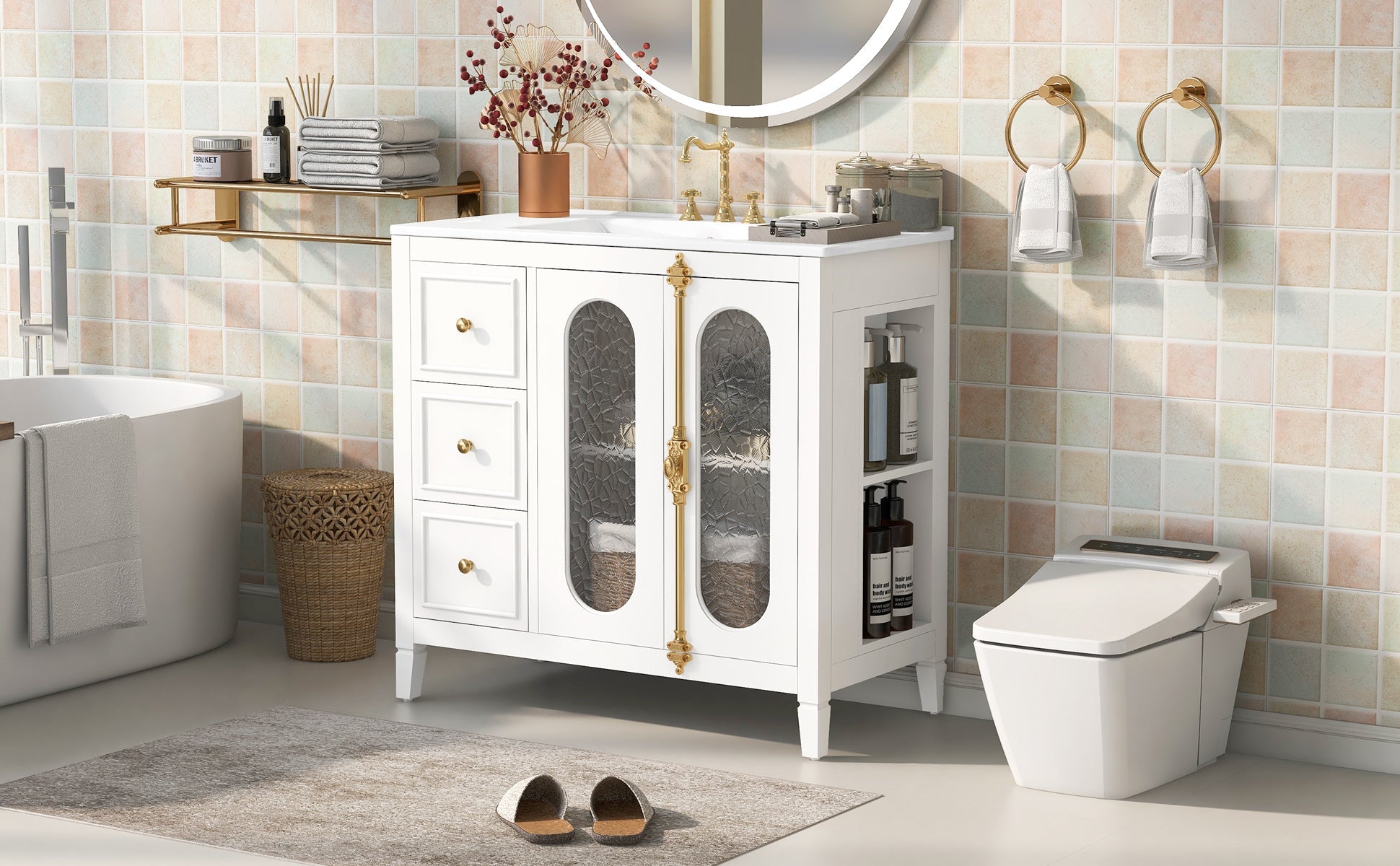 36-inch Bathroom Vanity with 2 Soft Close Doors, Solid Wood Frame