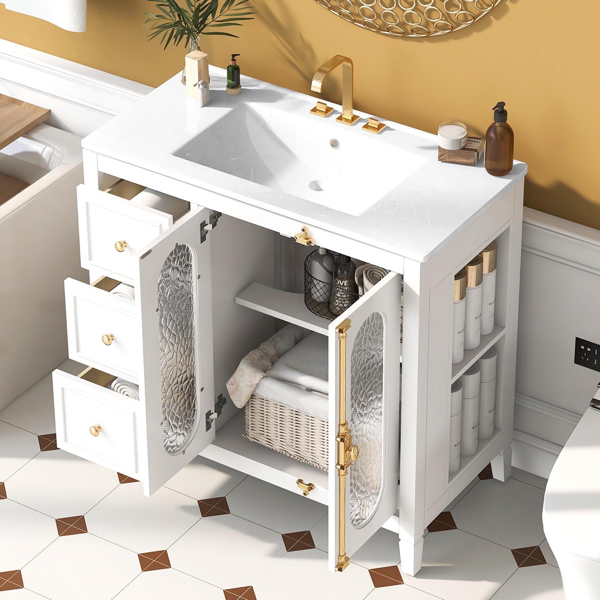 36-inch Bathroom Vanity with 2 Soft Close Doors, Solid Wood Frame