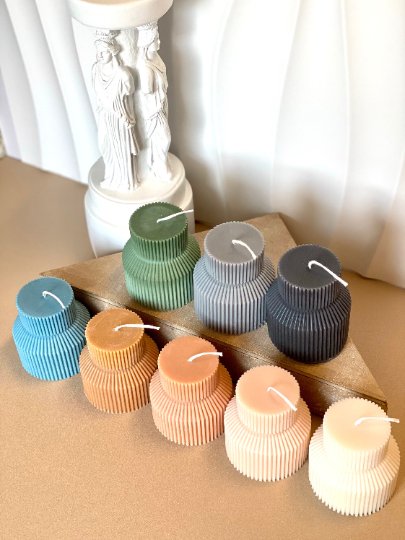 Ribbed Pedestal Candle for Minimalist Home Décor